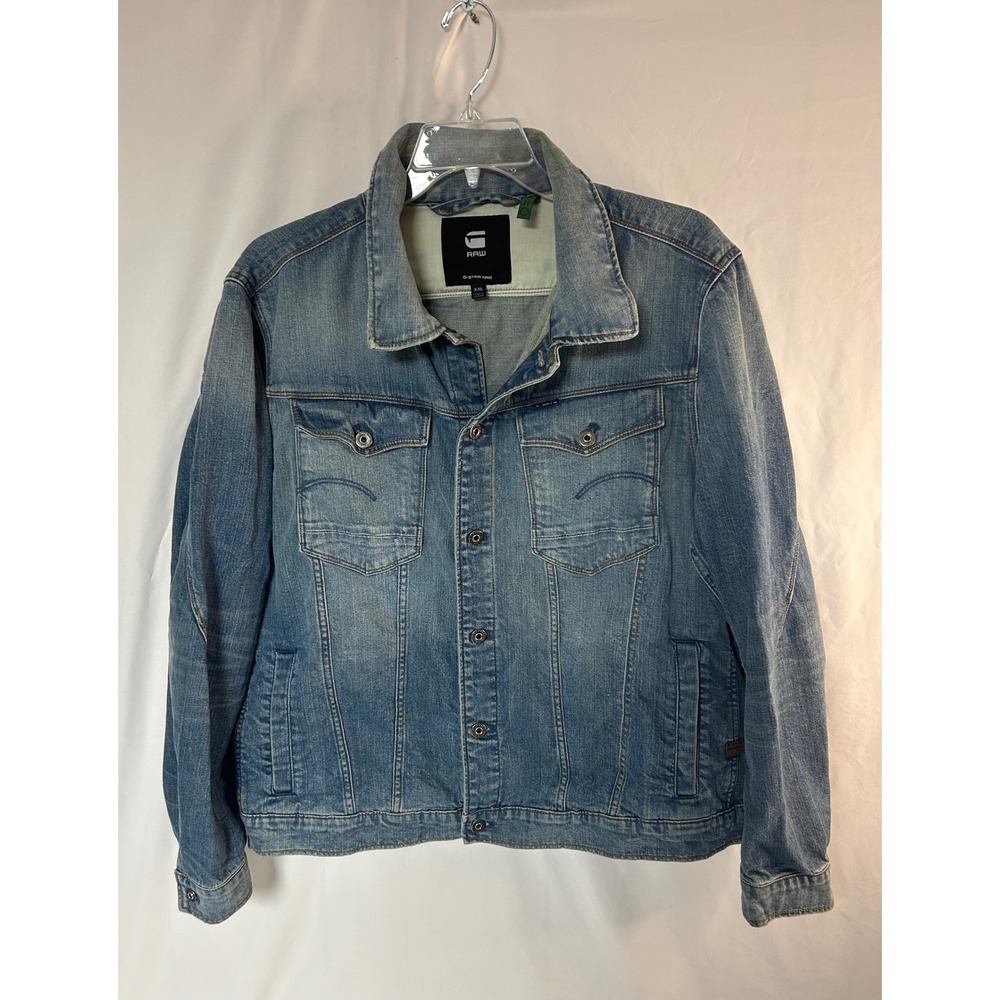 G-Star Raw Mens XXL Blue Denim Trucker Jacket Faded Medium Wash Button Up Coat